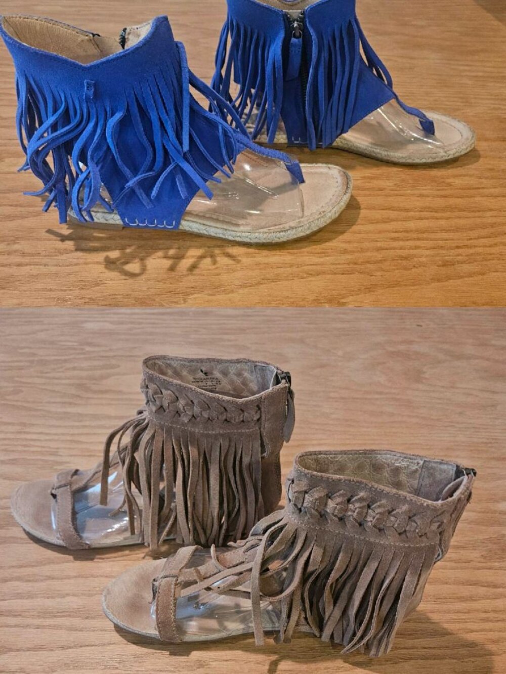 2 pair blue and tan Ugg Koolaburra Athena sandals festy fringe gladiator size 6